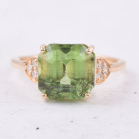 5.25 Ct Octagon Natural Peridot 14K Gold Ring