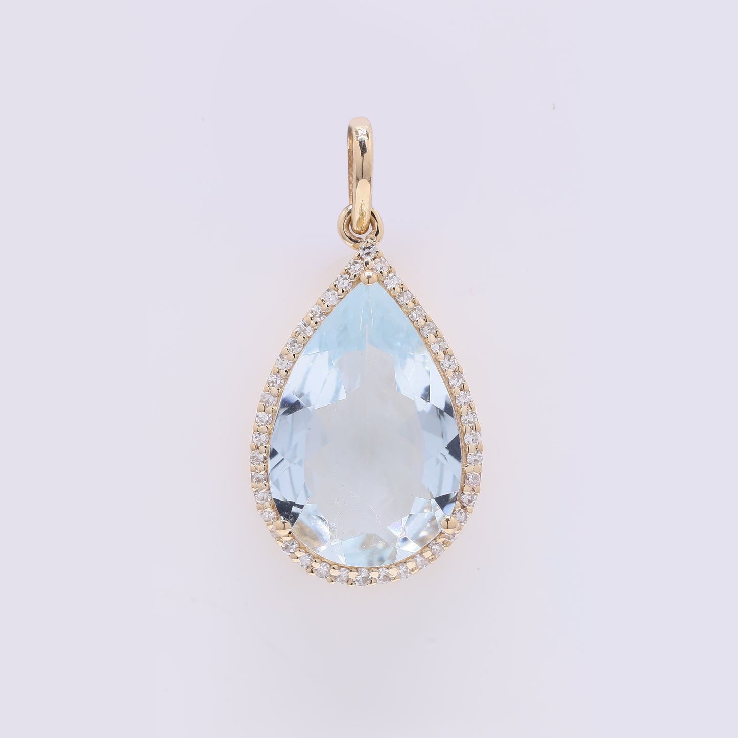 3.84 Ct Pear Mixed Cut Natural Aquamarine 14K Gold Pendant