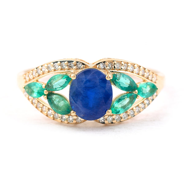 1.77 Ct Oval Mixed Cut Natural Sapphire 14K Gold Ring