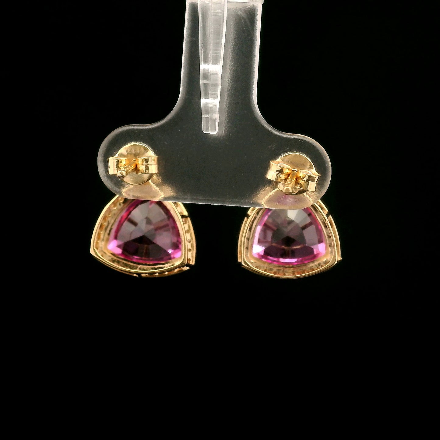 7.24 Ct Triangular Mixed Cut Lab Grown Pink Sapphire 14K Gold Earrings