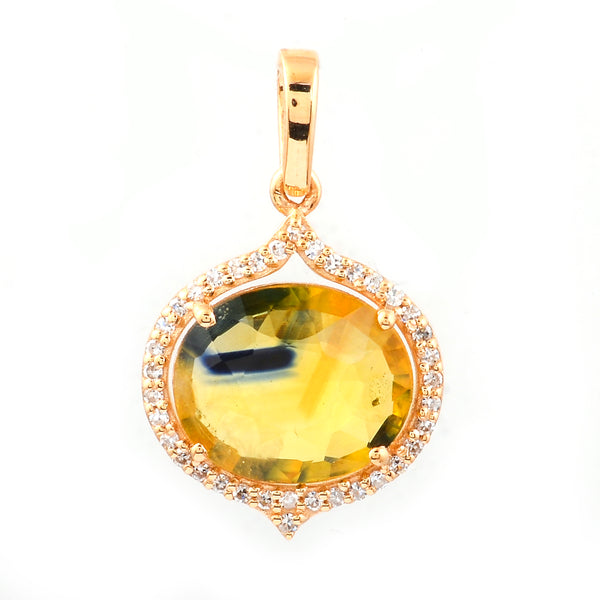 3.09 Ct Oval Mixed Cut Natural Bi Coloured Sapphire 14K Gold Pendant
