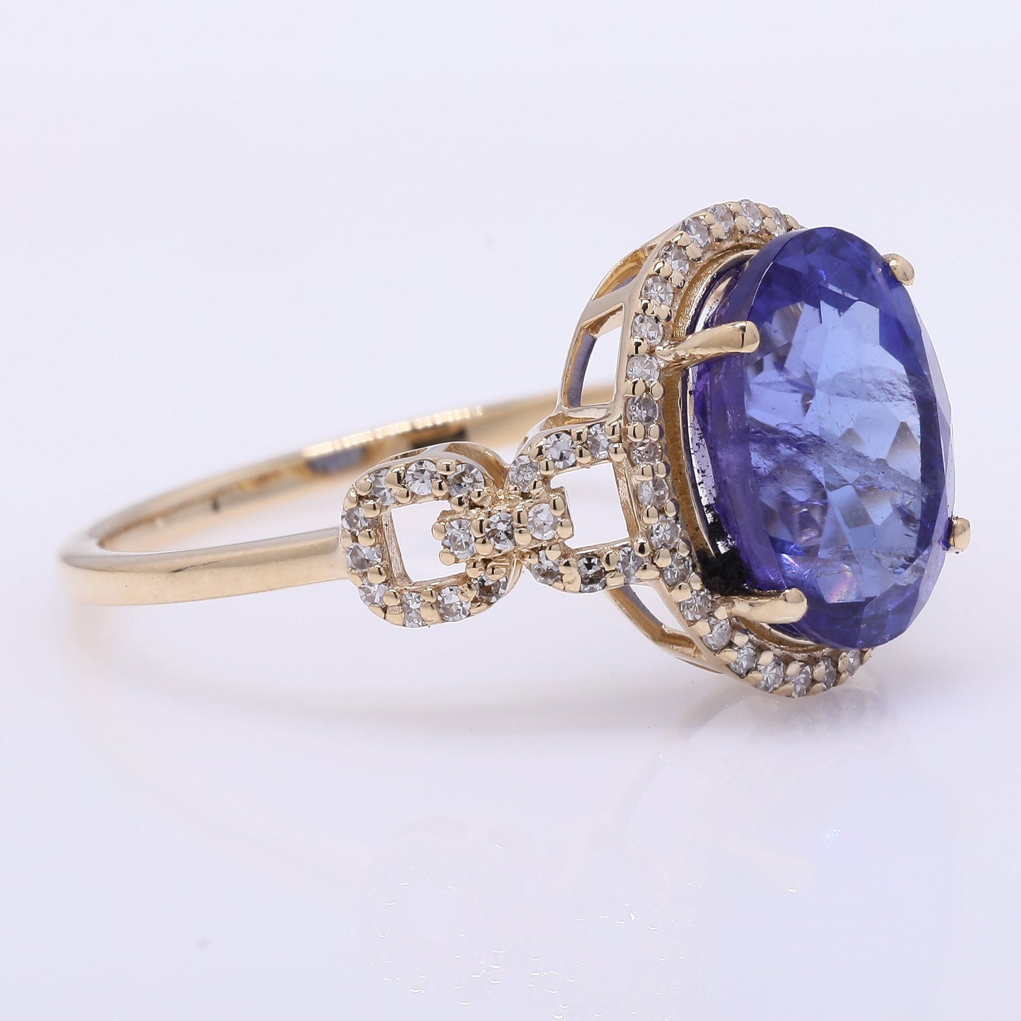 3.80 Ct Oval Mixed Cut Natural Tanzanite 14K Gold Ring
