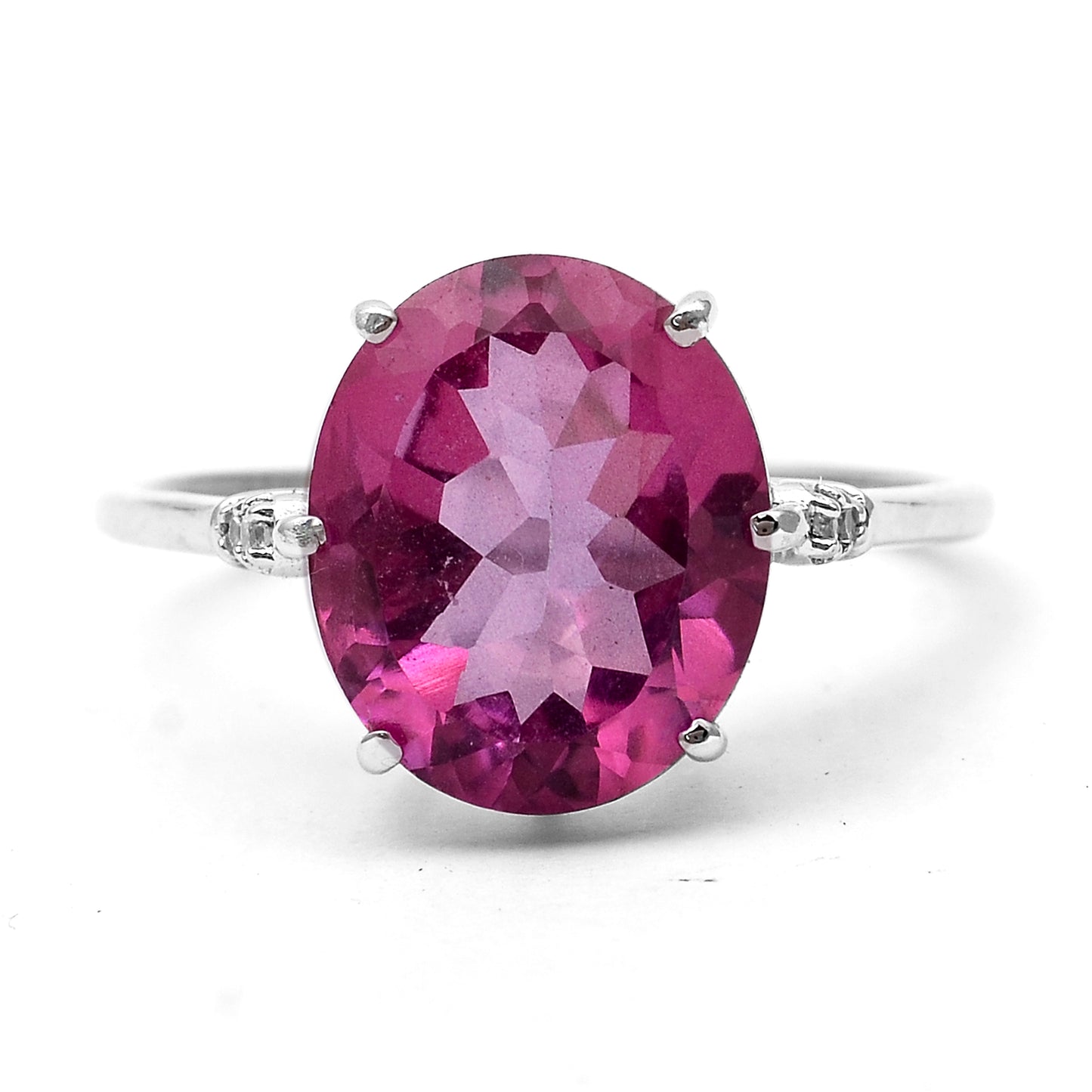 5.10 Ct Oval Pink Topaz, White Zircon 925 Sterling Silver Ring