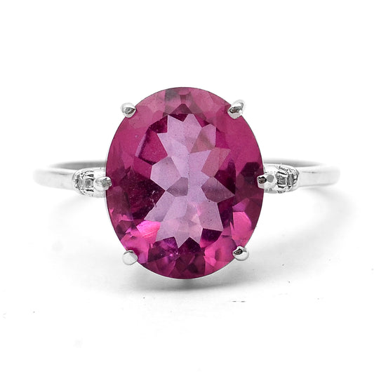 5.10 Ct Oval Pink Topaz, White Zircon 925 Sterling Silver Ring
