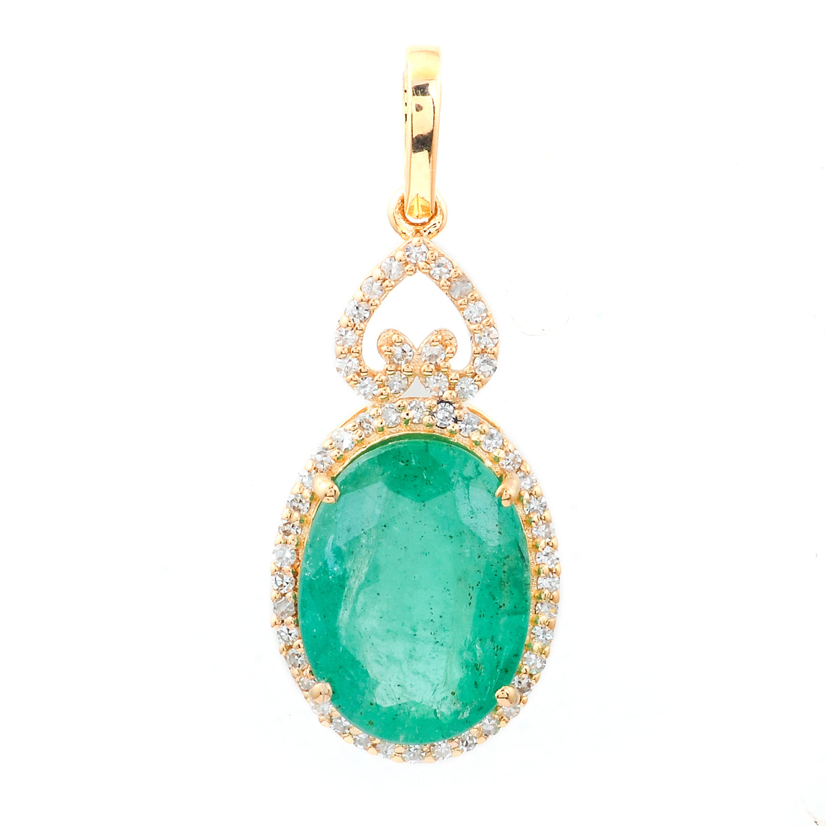 3.82 Ct Oval Natural Emerald 14K Gold Pendant