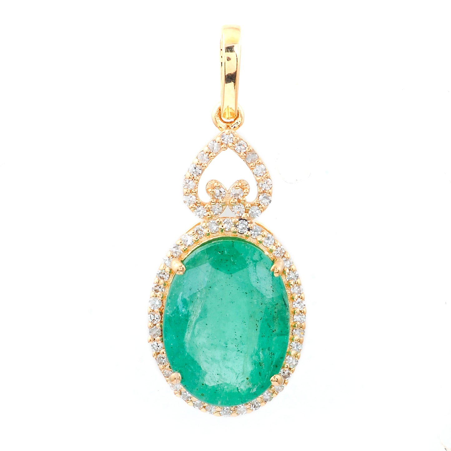 3.82 Ct Oval Natural Emerald 14K Gold Pendant