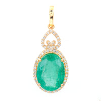 3.82 Ct Oval Natural Emerald 14K Gold Pendant