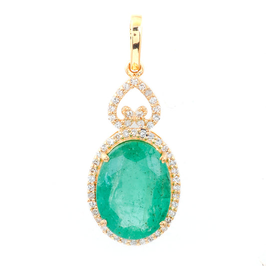 3.82 Ct Oval Natural Emerald 14K Gold Pendant