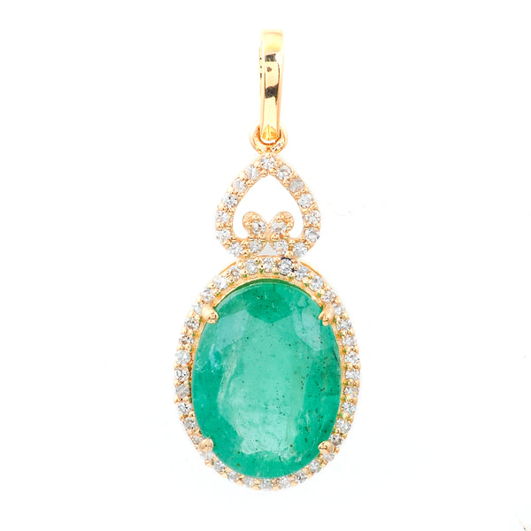 3.82 Ct Oval Natural Emerald 14K Gold Pendant