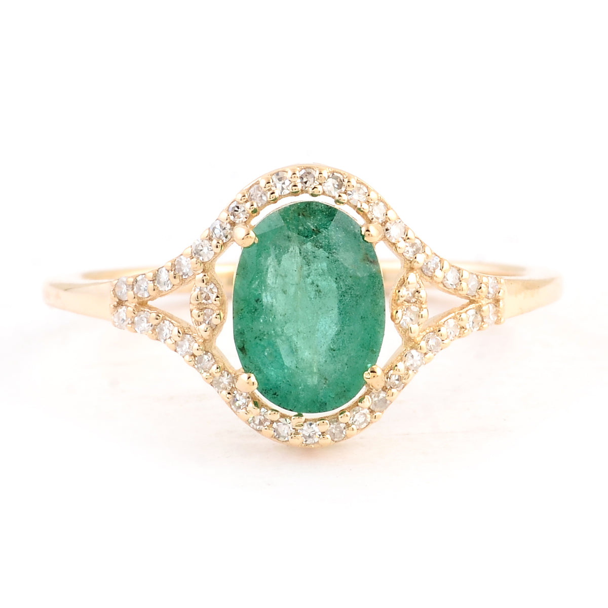 1.15 Ct Oval Mixed Cut Natural Beryl Emerald 14K Gold Ring