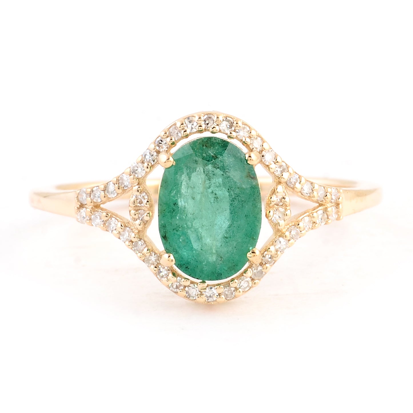 1.15 Ct Oval Mixed Cut Natural Beryl Emerald 14K Gold Ring