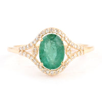 1.15 Ct Oval Mixed Cut Natural Beryl Emerald 14K Gold Ring