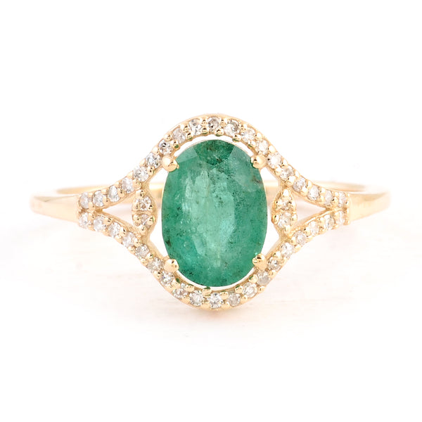 1.15 Ct Oval Mixed Cut Natural Beryl Emerald 14K Gold Ring