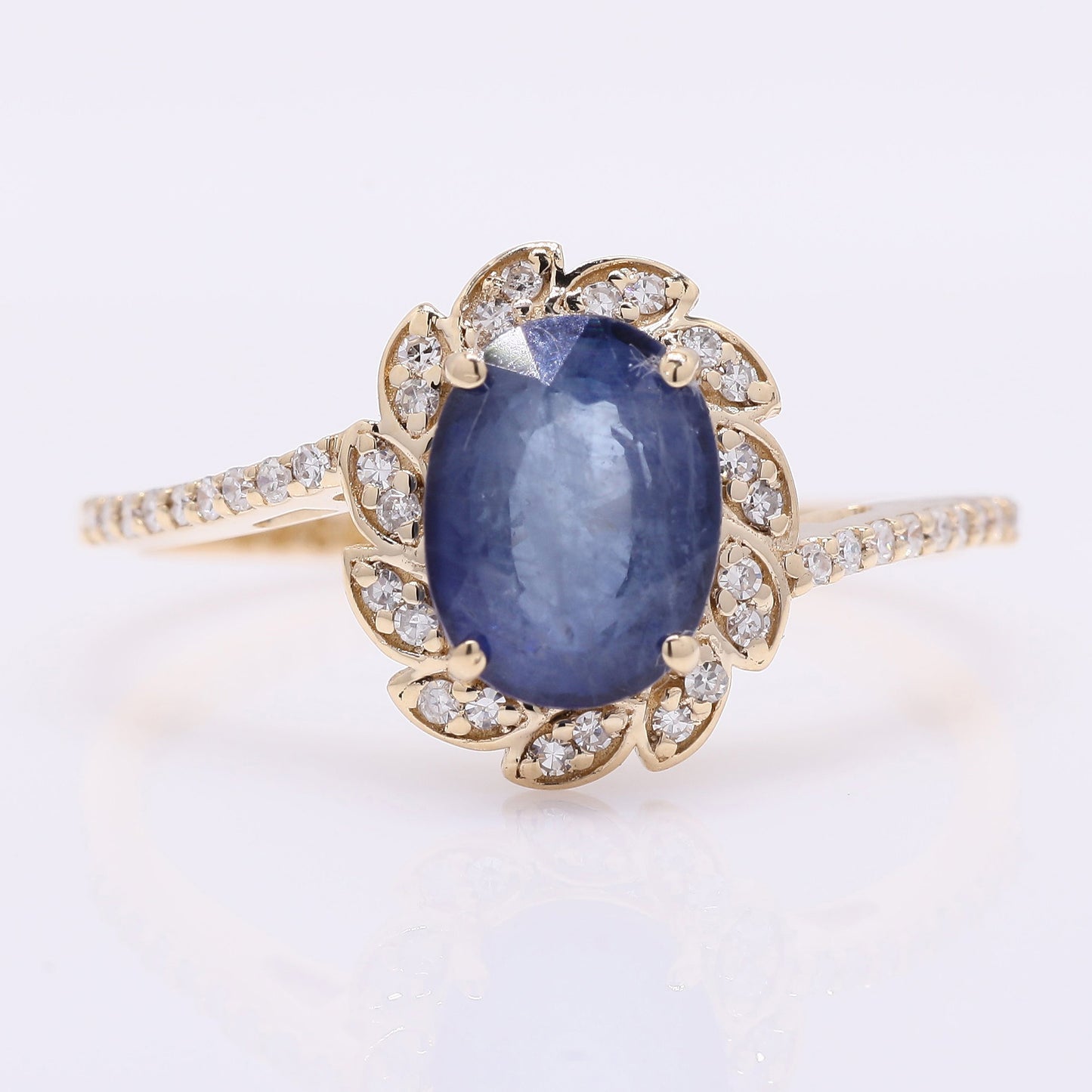 2.04 Ct Oval Mixed Cut Natural Sapphire 14K Gold Ring