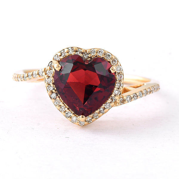 2.46 Ct Heart Mixed Cut Natural Garnet 14K Gold Ring
