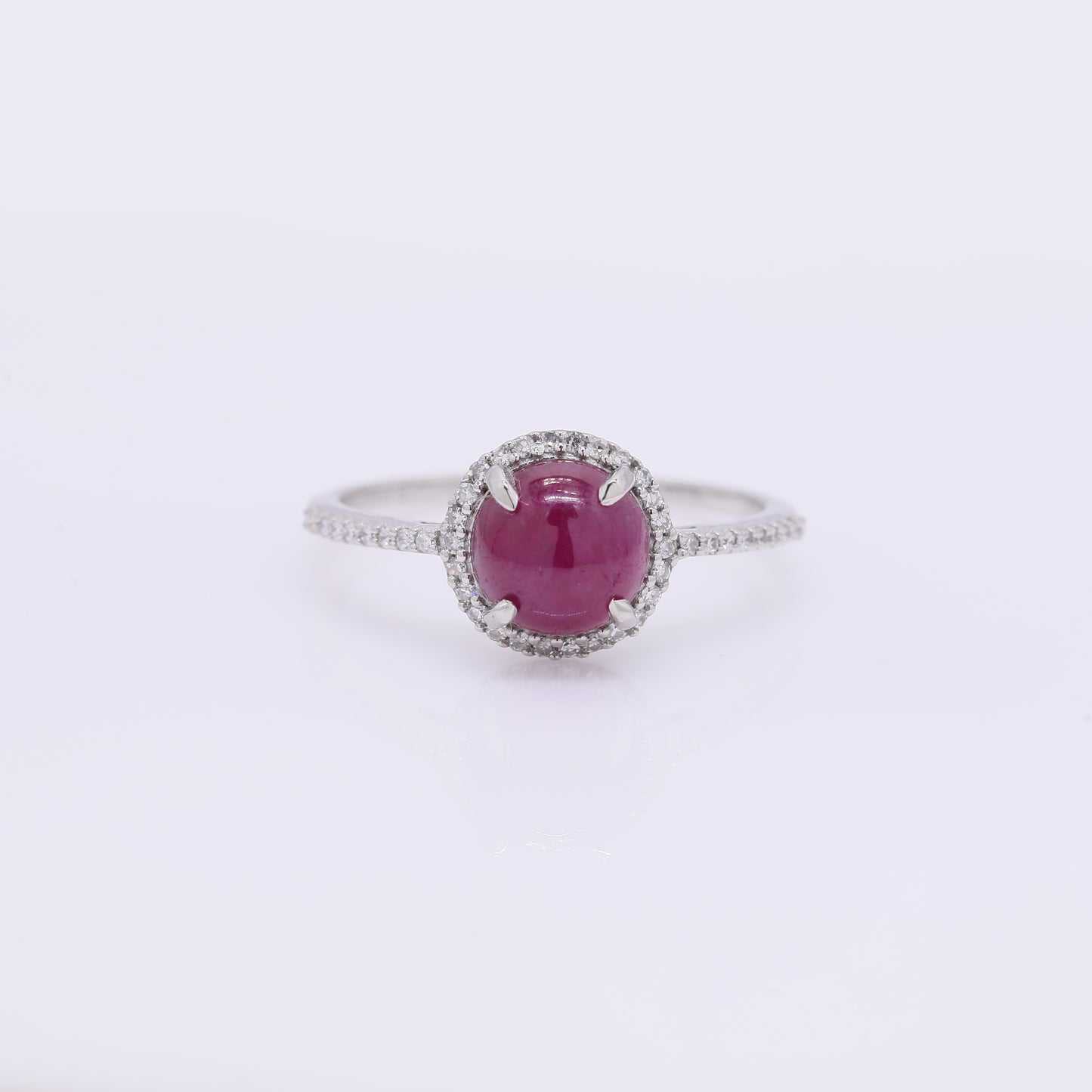 2.19 Ct Round Cabochon Cut Natural Ruby 950 Platinum Ring