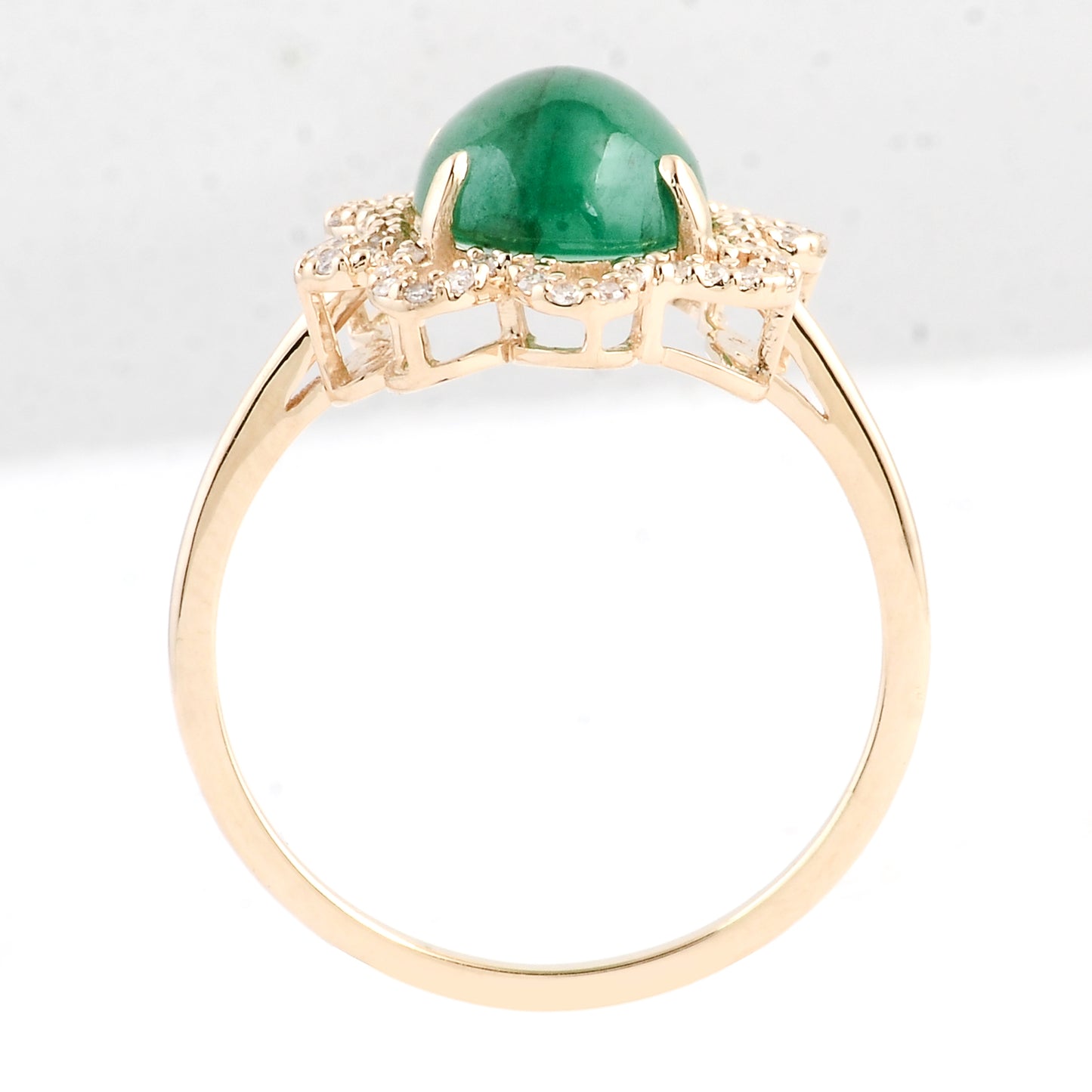 2.68 Ct Oval Cabochon Natural Beryl Emerald 14K Gold Ring