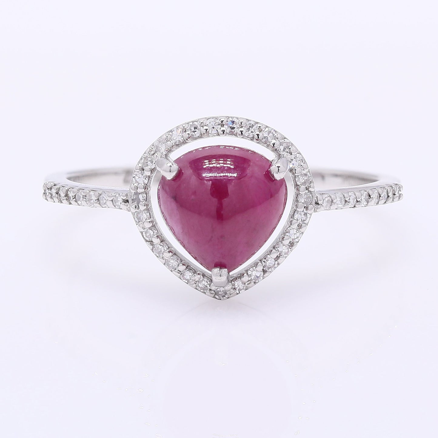 1.81 Ct Pear Cabochon Cut Natural Ruby 950 Platinum Ring