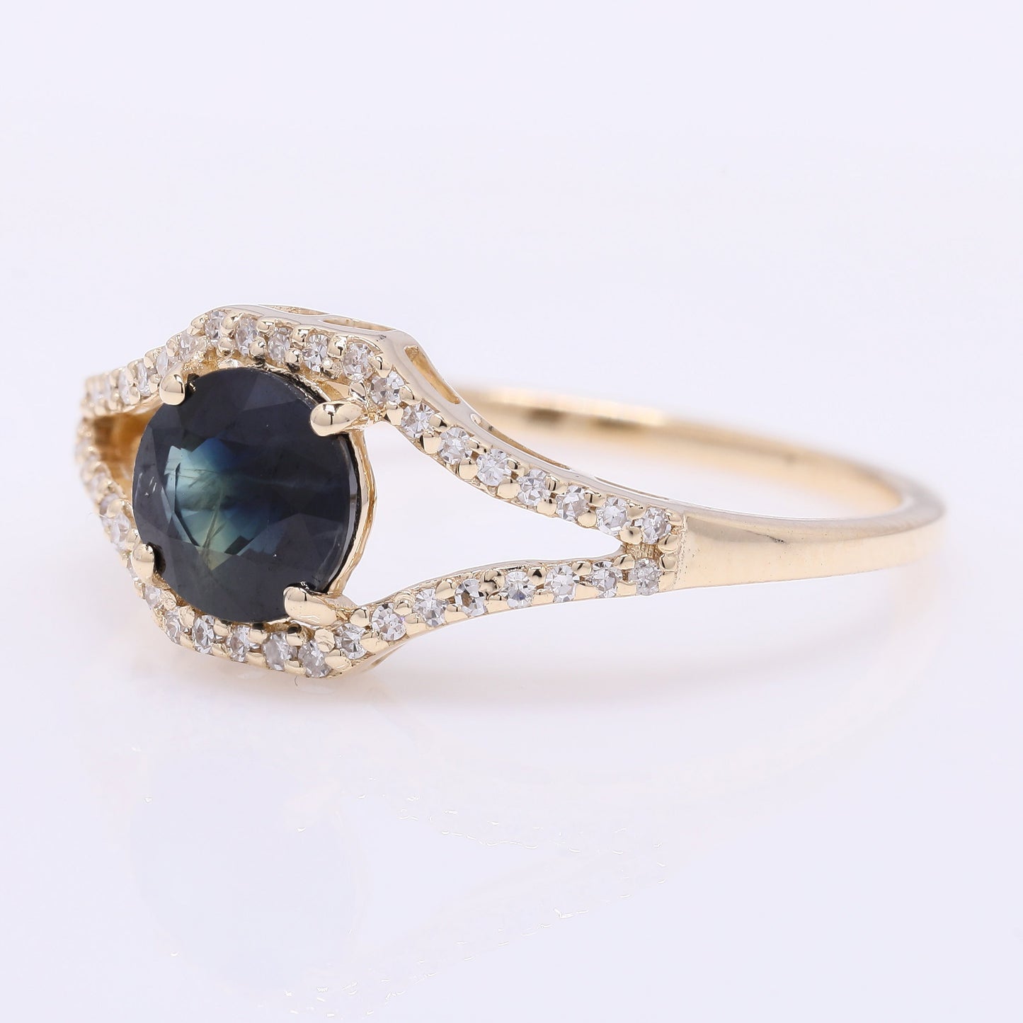 1.29 Ct Round Mixed Cut Natural Sapphire 14K Gold Ring