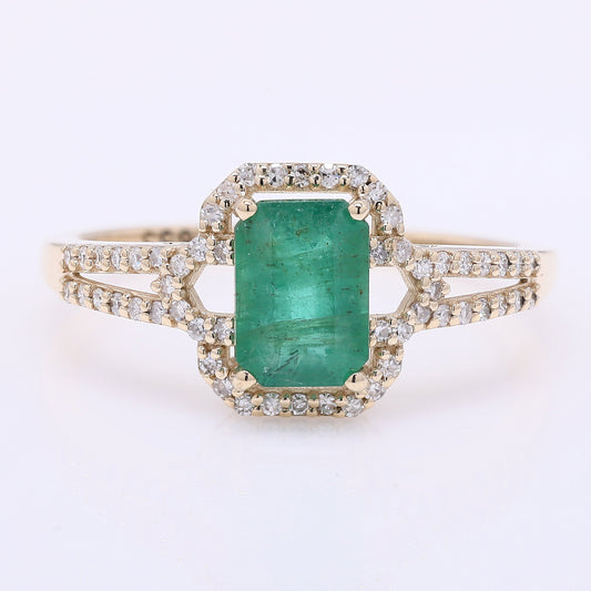 1.15 Ct Octagon Step Cut Natural Emerald 14K Gold Ring