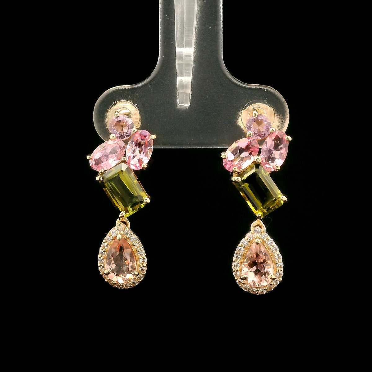 3.50 Ct Pear Multi Tourmaline 14K Gold Earrings