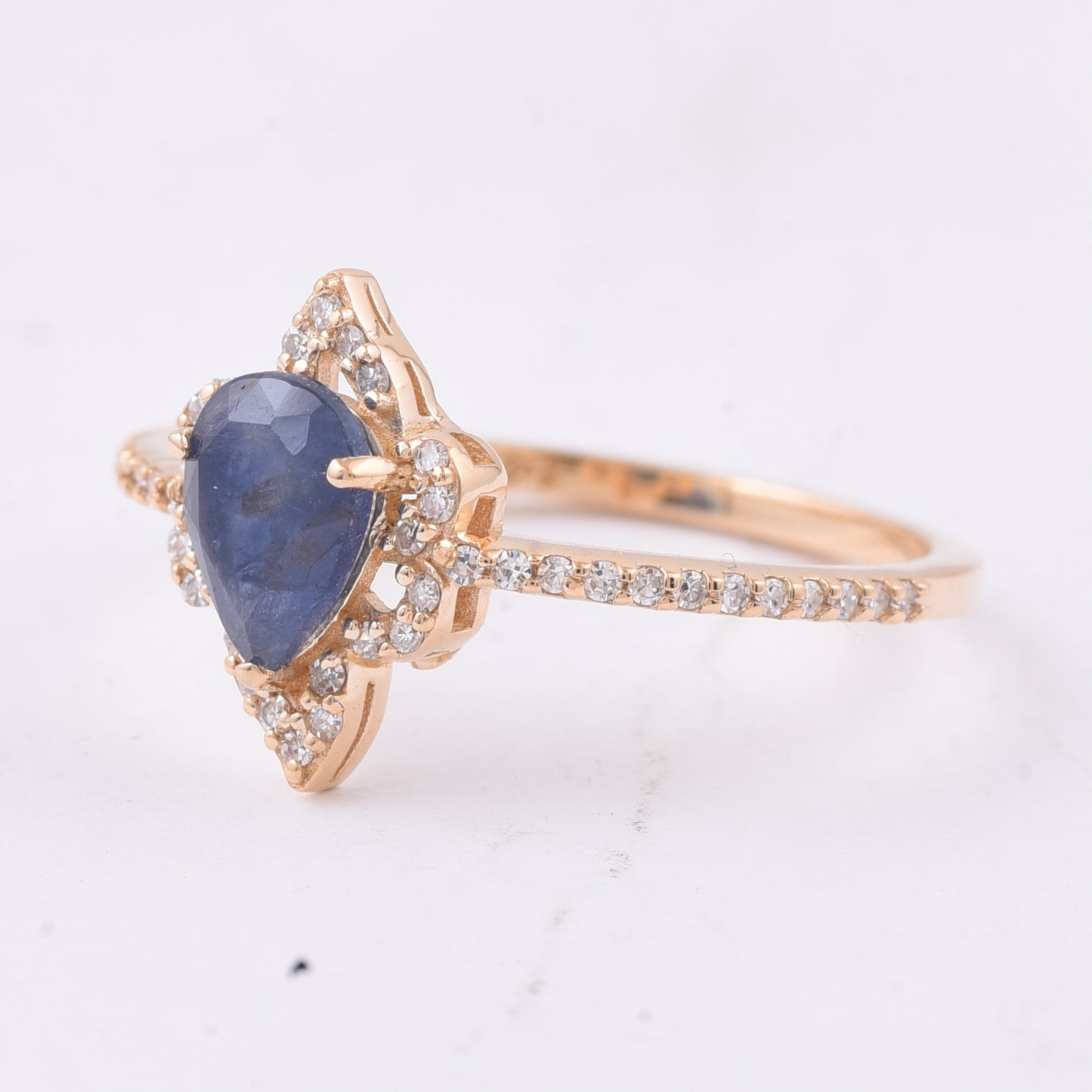 1.00 Ct Pear Natural Sapphire 14K Gold Ring