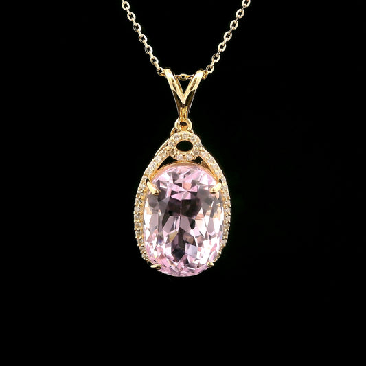 9.80 Ct Oval Kunzite 14K Gold Pendant