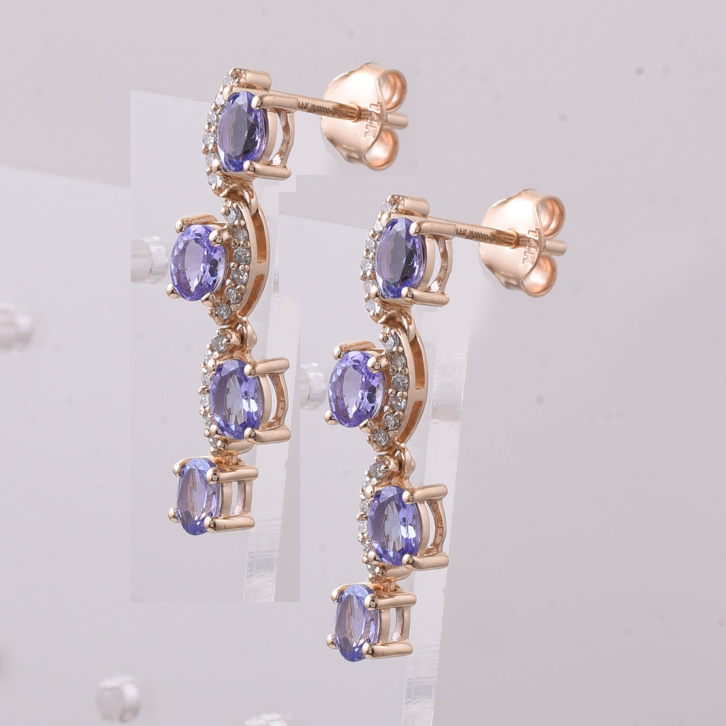1.46 Ct Oval Mixed Cut Natural Tanzanite 14K Gold Earrings
