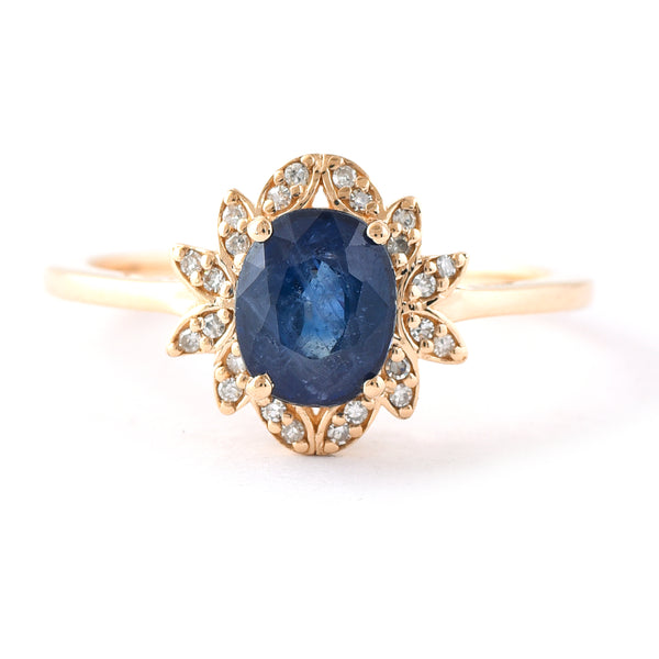 1.63 Ct Oval Mixed Cut Natural Sapphire 14K Gold Ring
