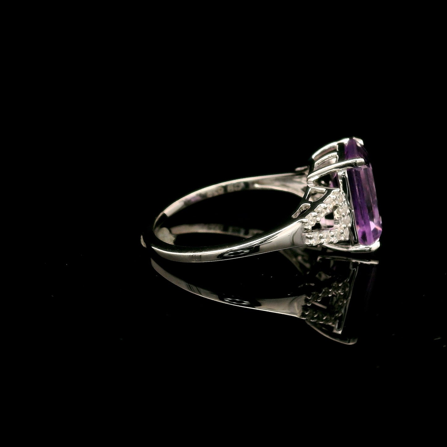 3.14 Ct Octagon Amethyst, White Zircon 925 Sterling Silver Ring