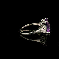 3.14 Ct Octagon Amethyst, White Zircon 925 Sterling Silver Ring