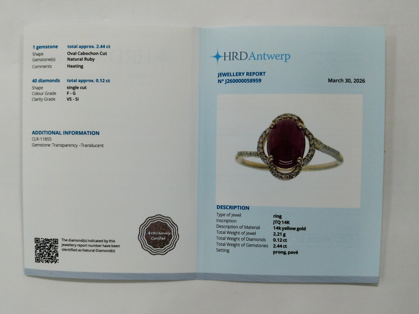 2.56 Ct Oval Cabochon Cut Natural Ruby 14K Gold Ring