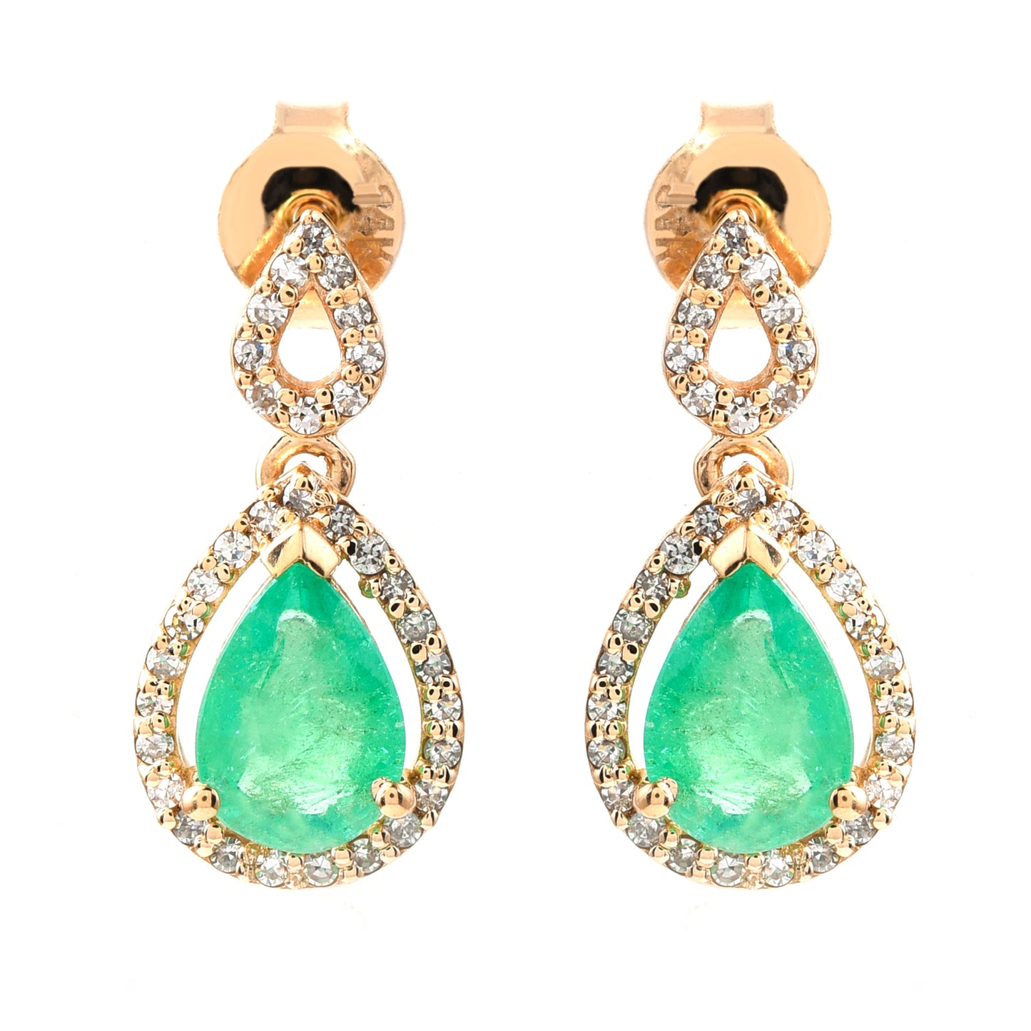 1.50 Ct Pear Emerald 14K Gold Earrings