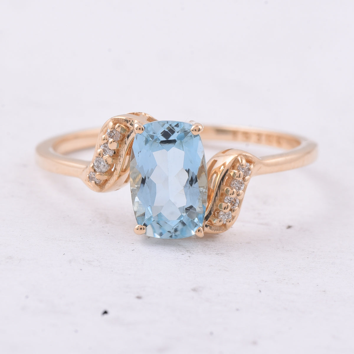 1.12 Ct Cushion Natural Aquamarine 14K Gold Ring