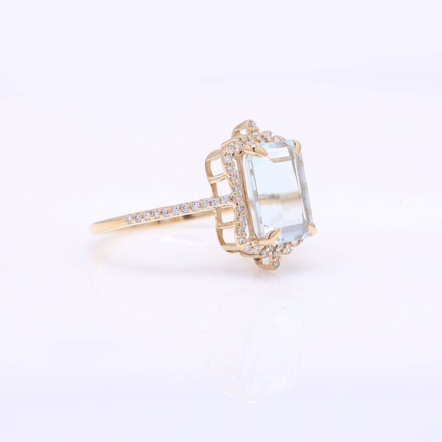 3.05 Ct Octagon Step Cut Natural Aquamarine 14K Gold Ring