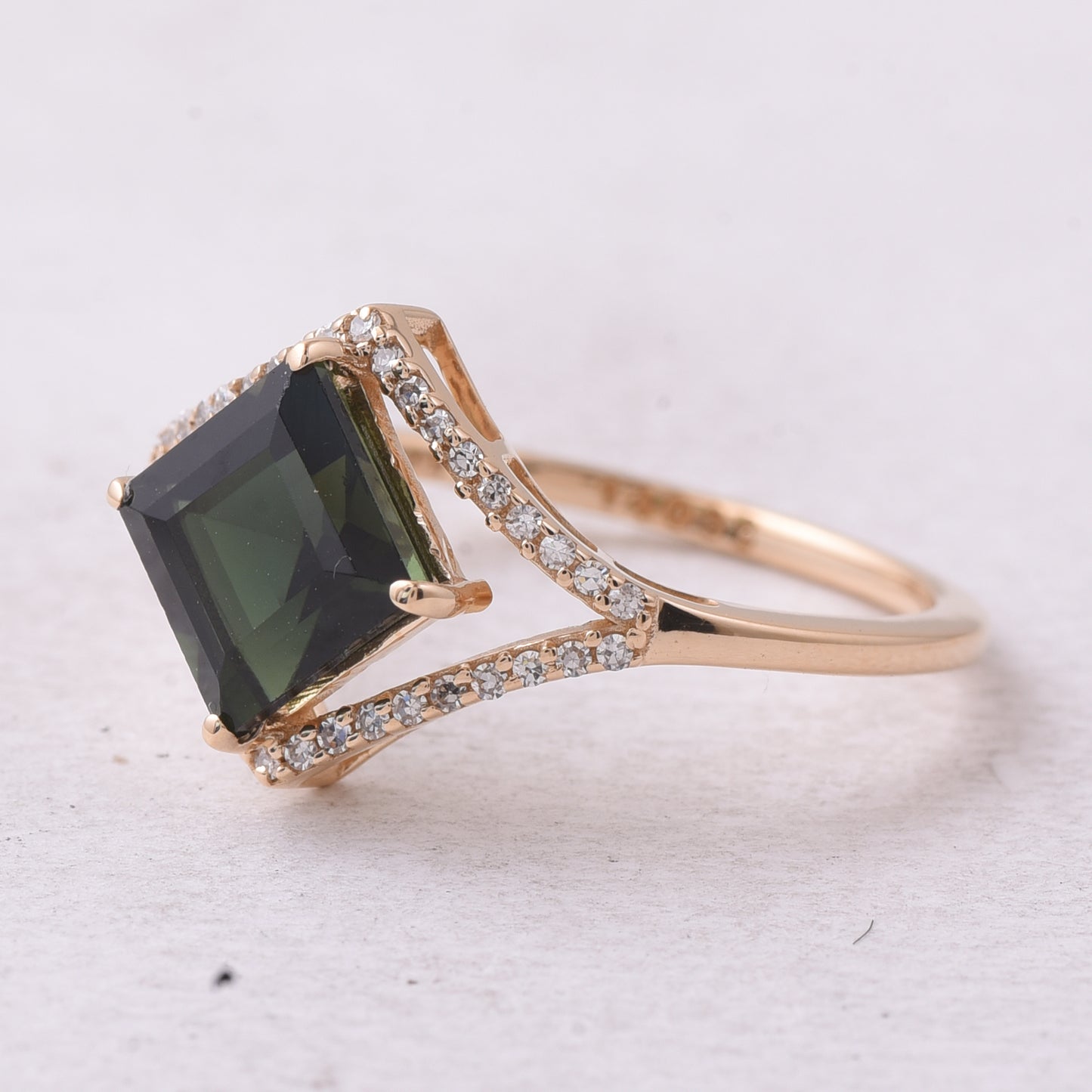 2.06 Ct Square Step Cut Natural Green Tourmaline 14K Gold Ring