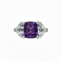 6.14 Ct Cushion Amethyst, White Topaz, Cubic Zarcon 925 Sterling Silver Ring