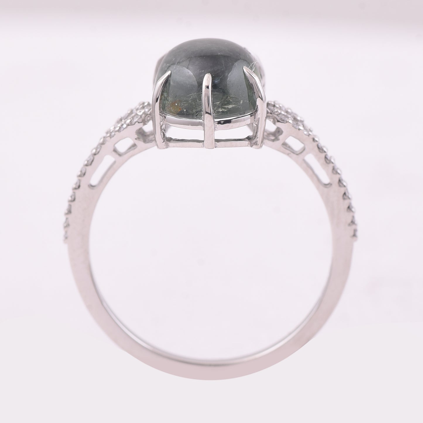 3.38 Ct Oval Cabochon Cut Natural Green Tourmaline 950 Platinum Ring