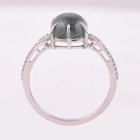 3.38 Ct Oval Cabochon Cut Natural Green Tourmaline 950 Platinum Ring