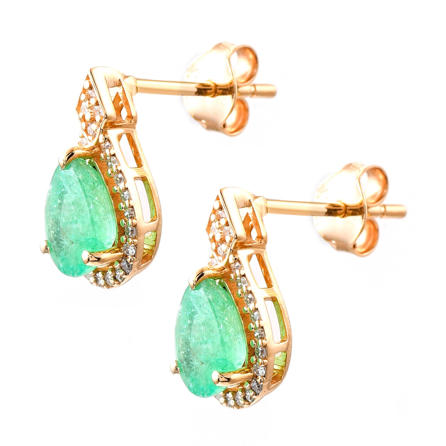 1.71 Ct Pear Mixed Cut Natural Emerald 14K Gold Earrings