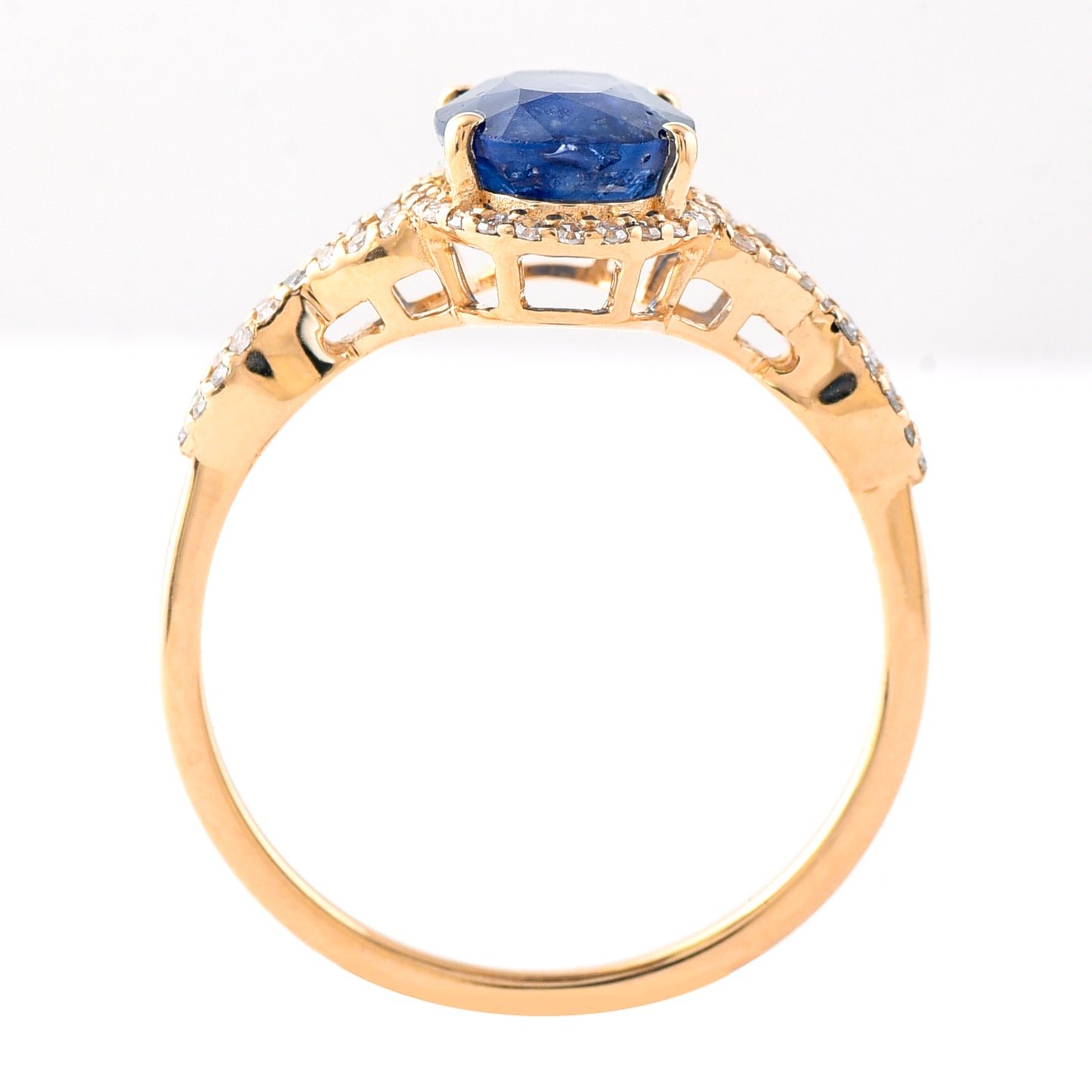 2.51 Ct Oval Mixed Cut Natural Sapphire 14K Gold Ring