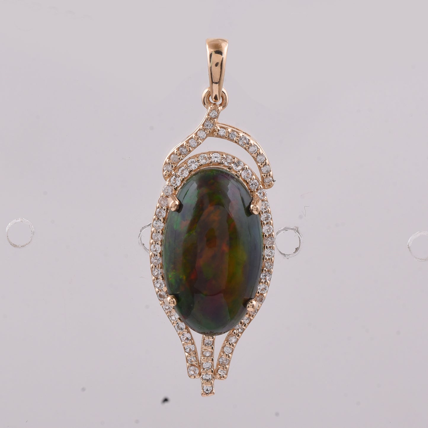 3.84 Ct Oval Cabochon Cut Natural Black Opal 14K Gold Pendant