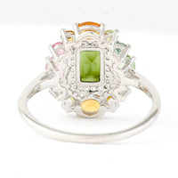 1.51 Ct Octagon Step Cut, Oval Mixed Cut, Round Mixed Cut Natural Multi-Coloured Tourmaline 950 Platinum Ring