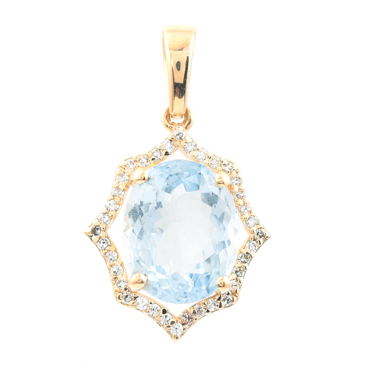 2.33 Ct Oval Mixed Cut Natural Aquamarine 14K Gold Pendant