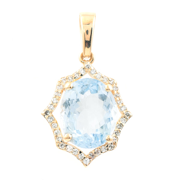 2.33 Ct Oval Mixed Cut Natural Aquamarine 14K Gold Pendant