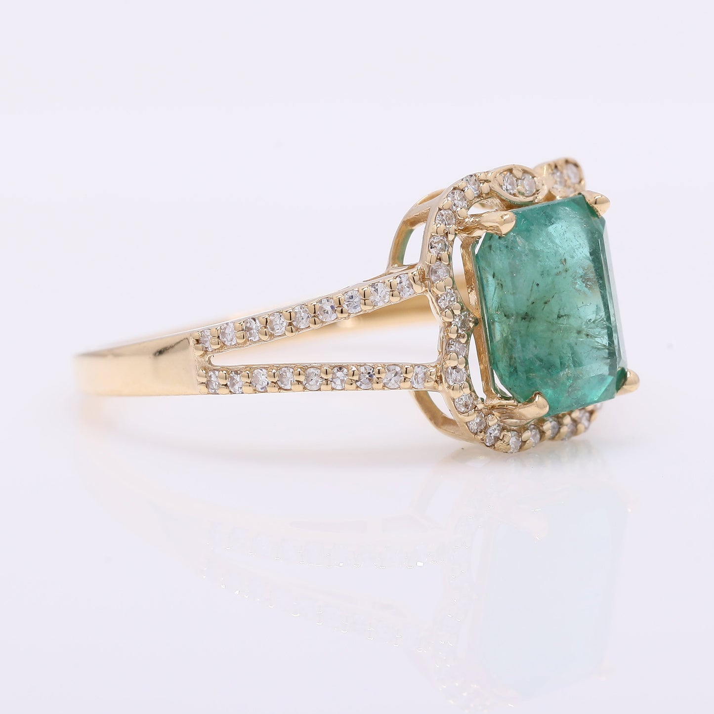 2.05 Ct Octagon Step Cut Natural Emerald 14K Gold Ring