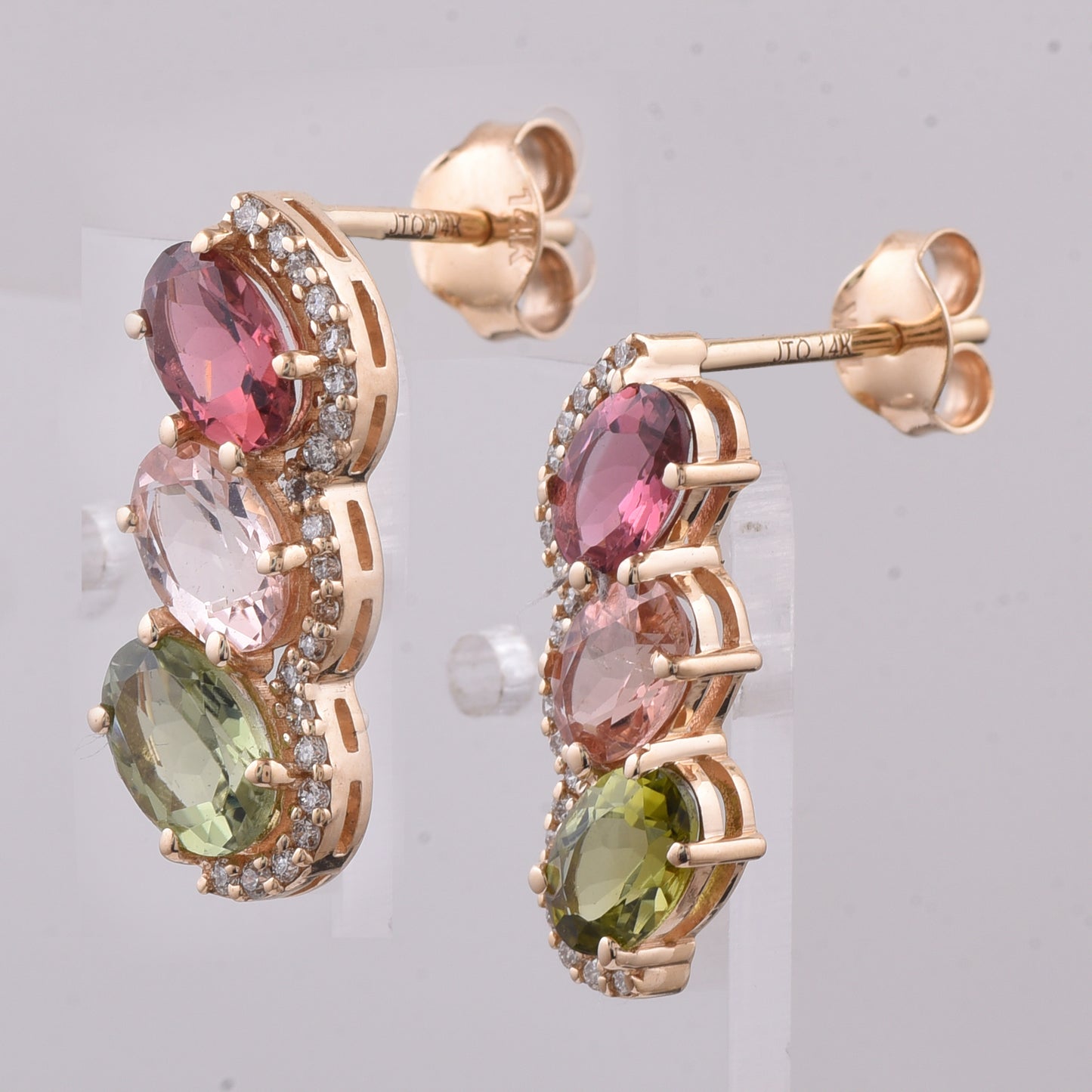 2.54 Ct Oval Natural Multi-Coloured Tourmaline 14K Gold Earrings