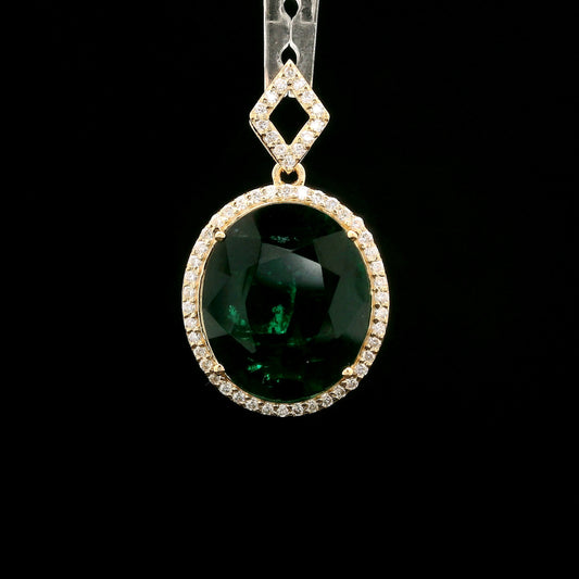 5.42 Ct Oval Mixed Cut Lab Grown Emerald 14K Gold Pendant