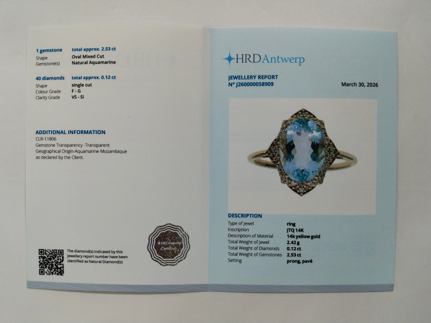 2.65 Ct Oval Mixed Cut Natural Aquamarine 14K Gold Ring