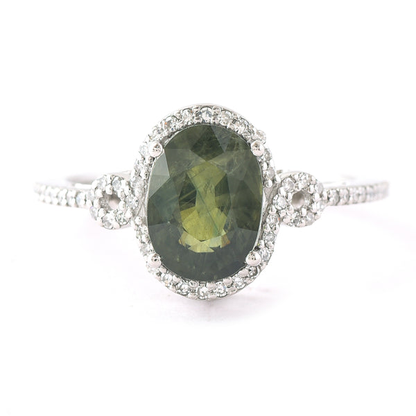 2.95 Ct Oval Mixed Cut Natural Green Sapphire 950 Platinum Ring